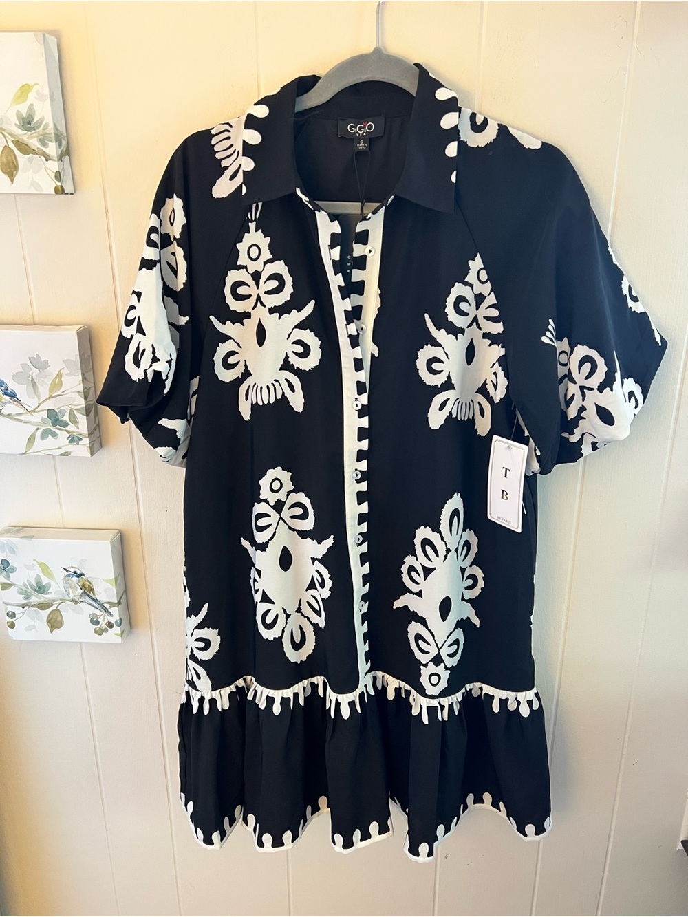 NWT Small dress by Gigio Black & White Printed Casual Shirt Dress